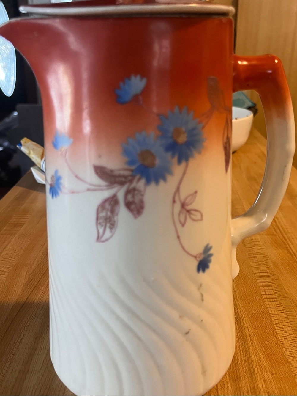 Ceramic Floral Pitcher in Red and Blue